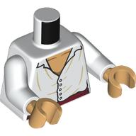 Lego Torso, White Shirt, Tan Creases, Dark Red Belt, Warm Tan Chest print, White Arms, Warm Tan Hands / White