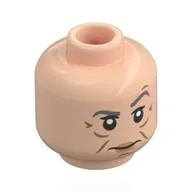Minifig Head Violet Crawley, Dark Bluish Grey Eyebrows, Wrinkles, Stern / Raised Eyebrow / Light Nougat