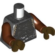 Lego Torso Armor, Silver Plates, Dark Tan Fur print, Reddish Brown Arms, Dark Brown Hands / Pearl Titanium
