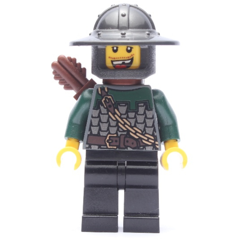 Lego Dragon Knight, Archer, Dark Green, Wide Brim Helmet, Missing Tooth