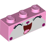 Lego Brick 1 x 3 with Unikitty, Laughing, Close Eyes, Tongue print / Bright Pink