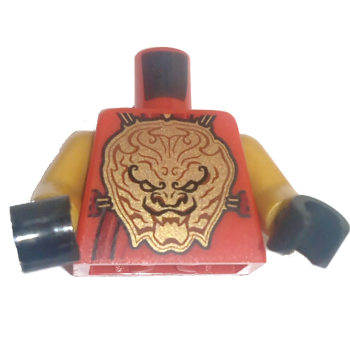 Lego Torso Robe with Gold Dragon Face Breastplate Print, Pearl Gold Arms, Black Hands / Red