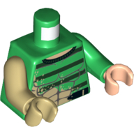 Lego Torso, Odd Arms and Hands, Sweater, Muscles, Dark Green Stripes, Tan Dirt Print, Left Green Arm and Light Nougat Hand, Right Tan Arm and Hand / Green
