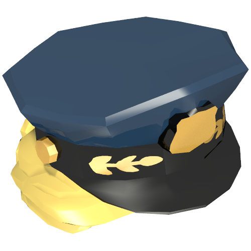 Lego Hair and Hat, Bun, Police with Dark Blue Top with Gold Badge and Laurel Print