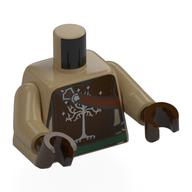 Lego Torso, Dark Brown Armor with Silver Tree, Reddish Brown Strap, Dark Green Sash for Belt print, Dark Tan Arms, Dark Brown Hands / Dark Tan