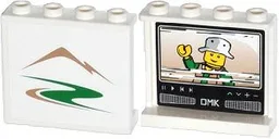 Panel 1 x 4 x 3 with Side Supports - Hollow Studs with Mountains / Green Road on Outside and Minifigure on TV on Inside Pattern (Stickers) - Set 60057