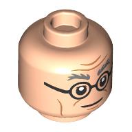 Lego Minifig Head Alfred Pennyworth, Dark Bluish Grey Eyebrows, Glasses, Wrinkles, Thin Smile / Displeased print / Light Nougat