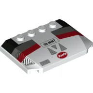 Brick Wedged, Curved Triple 4 x 6 x 2/3 with 4 Studs and Black/Light Bluish Gray/Red Markings, 'IN-MN7', 'Audi' / White