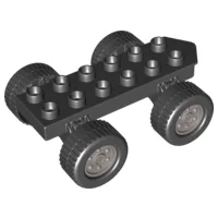 Duplo Car Base 2 x 6 with Four Black Wheels and Metallic Silver Hubs