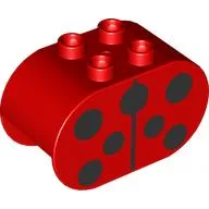 Duplo Brick 2 x 4 x 2 Rounded Ends with Black Ladybug Dots Print / Red