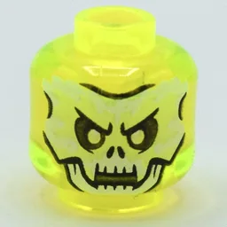 Minifig Head Scythe Master Ghoultar / Soul Archer, Yellowish Green Skull, Fangs Print / Trans-Neon Green