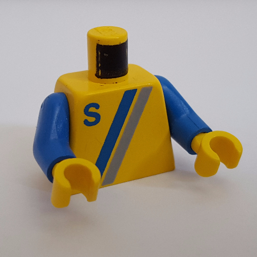 Lego Torso Jacket, 'S' Logo, Light Gray and Blue Line Print, Blue Arms, Yellow Hands / Yellow