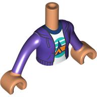 Lego Minidoll Torso Girl with Dark Purple Jacket, Orange Tent, Dark Blue Trees, Dark Turquoise Sky, Ground print, Nougat arms and Hands / Nougat