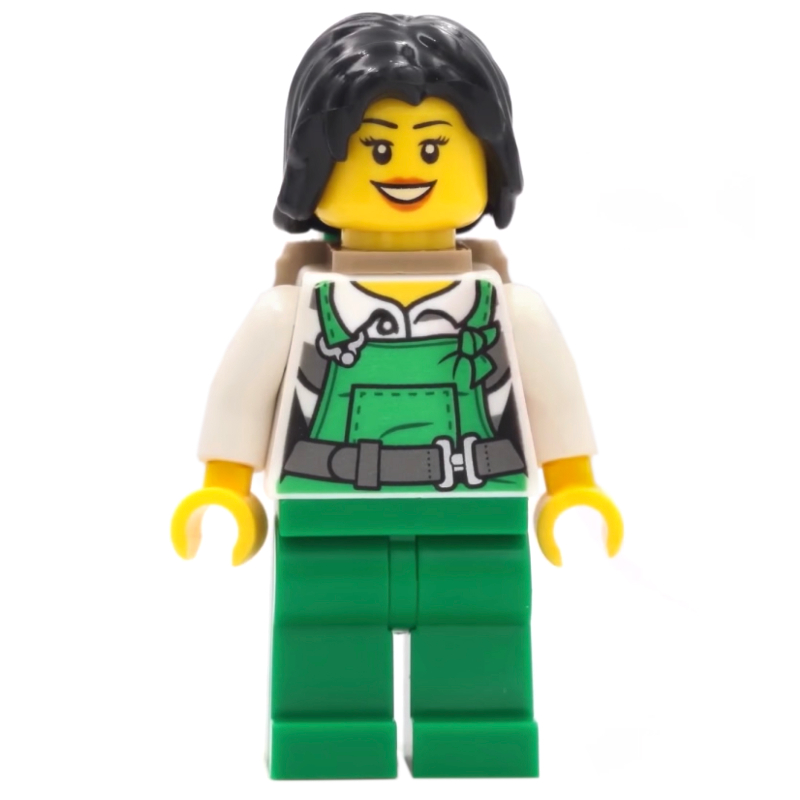 Lego Criminal, Woman, Green Overalls over Prison Shirt, Black Hair, Backpack