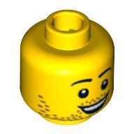 Lego Minifig Head Peasant, Dual Sided, Beard Stubble, Smile / Open Smile Print [Blocked Open Stud] / Yellow