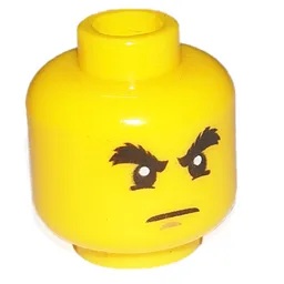 Minifig Head Cole / Vampire / Pirate, Raised Bushy Eyebrows, White Pupils and Chin Dimple Print / Yellow