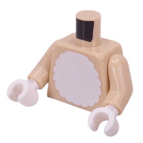 Lego Torso, White Furry Chest print, Tan Arms, White Hands / Tan