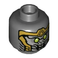Minifig Head Chitauri, Gold Armor, Lime Eyes, Large Open Mouth with Teeth Print / Dark Bluish Gray