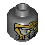 Lego Minifig Head Chitauri, Gold Armor, Lime Eyes, Large Open Mouth with Teeth Print / Dark Bluish Gray
