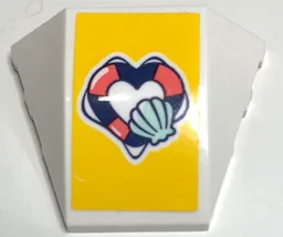 Wedge 4 x 3 Triple Curved No Studs with Dark Blue and Coral Heart Shape Life Preserver and Light Aqua Shell on Yellow Background Pattern (Sticker) - Set 41380