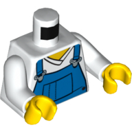 Lego Torso V-Neck Shirt with Blue Overalls, Front Pocket Print, White Arms, Yellow Hands / White