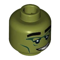 Minifig Head Monster Rocker, Eyebrows, Dark Green Eyes, Smile with Teeth / Olive Green
