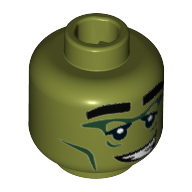 Lego Minifig Head Monster Rocker, Eyebrows, Dark Green Eyes, Smile with Teeth / Olive Green