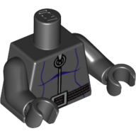 Lego Torso Dark Purple Lines, Ring Zipper Pull, Gray 3-Cord Belt Print, Black Arms and Hands / Black
