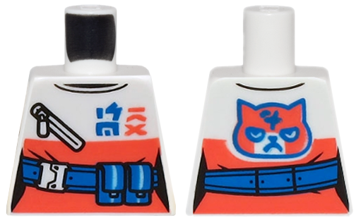 Lego Torso Female Top with Coral Panel and Cat Face, Blue Belt, Ninjago Logogram 'SORA' Pattern (BAM)