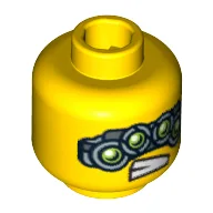 Minifig Head Spy Clops, Four Mechanical Eyes, Teeth Print [Blocked Open Stud] / Yellow