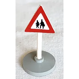 Road Sign Old Triangle with Pedestrian Crossing 2 People Print & Type 2 Base / White