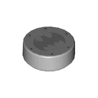 Tile Round 1 x 1 with Dark Bluish Grey Batman Logo, 6 Reddish Brown Rivets Print / Light Bluish Gray