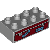 Lego Duplo Brick 2 x 4 with Trunk with 'PARIS' and 'NEW YORK' Labels Print / Light Bluish Gray