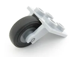 Plate, Modified 2 x 2 Thin with Plane Single Wheel Holder with Dark Bluish Gray Wheel with Black Tire 14mm D. x 4mm Smooth Small Single with Number Embossed on Side (2415 / 3464c03)