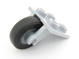 Lego Plate, Modified 2 x 2 Thin with Plane Single Wheel Holder with Dark Bluish Gray Wheel with Black Tire 14mm D. x 4mm Smooth Small Single with Number Embossed on Side (2415 / 3464c03)