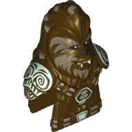 Lego Minifig Head Special, Wookiee with Dark Tan Face Fur, Teeth and Silver Hair Ornaments Print (Chief Tarfful) / Dark Brown