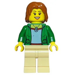 Woman, Open Green Jacket with Necklace, Dark Orange Hair