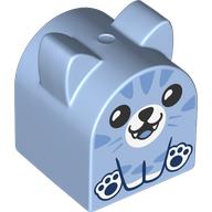 Lego Duplo Brick 2 x 2 x 2 Curved Top with Pointed Ears, Cat Print / Bright Light Blue