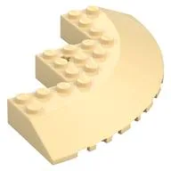 Brick Round Corner 10 x 10 with Slope 33° Edge, Axle Hole, Facet Cutout / Tan