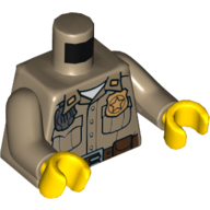 Lego Torso Shirt Button Down with Pockets, Radio, Gold Police Badge and Dark Brown Belt Print, Dark Tan Arms, Yellow Hands / Dark Tan