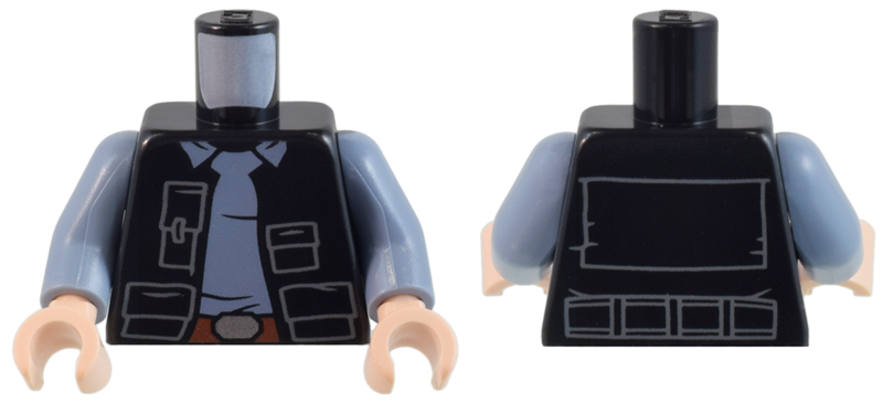 Lego Torso SW Vest Open with Pockets over Sand Blue Shirt with Collar, Reddish Brown Belt with Silver Buckle Pattern / Sand Blue Arms / Light Nougat Hands