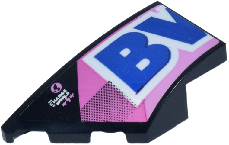 Lego Wedge 4 x 2 Left No Studs with Blue and White 'BV' of BWT Logo on Bright Pink and Dark Pink Background Pattern (Sticker) - Set 77248