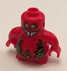 Body, Nexo Knights Scurrier with Red Arms with Bright Light Orange Eyes and Closed Mouth Smile with 6 Sharp White Teeth Pattern
