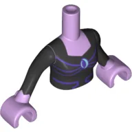 Minidoll Torso Woman with Black Bodice Top with Shiny Blue Eclipse and Dark Purple Lines Print, Lavender Arms and Hands / Lavender