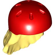 Lego Hair and Helmet, Long with Red Helmet Pattern / Bright Light Yellow