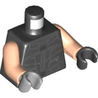 Torso, Odd Hands, Vest with Silver Lines Print, Light Nougat Arms, Left Black Hand, Right Light Bluish Gray Hand / Black