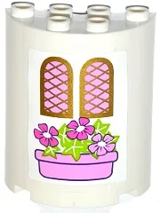 Cylinder Half 2 x 4 x 4 with 2 Windows and Pink Flower Box Pattern (Sticker) - Set 41052