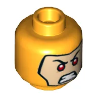 Minifig Head Reverse Flash, Dual Sided, Balaclava, Light Nougat Face, Red Eyes, Firm Angry Teeth Print [Hollow Stud] / Bright Light Orange