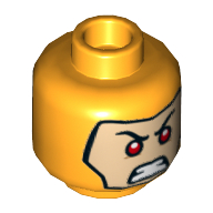 Lego Minifig Head Reverse Flash, Dual Sided, Balaclava, Light Nougat Face, Red Eyes, Firm Angry Teeth Print [Hollow Stud] / Bright Light Orange