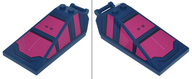 Lego Windscreen 8 x 4 x 2 with 2 Studs and Bar Handle with Black and Magenta Mechanical Armor Pattern on Top and Both Sides (Stickers) - Set 76316